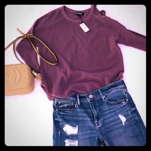 Express slit shoulder purple sweater M lightweight